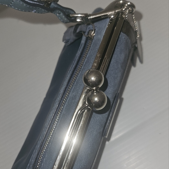 Coach Y2K Vintage Satchel Bag Blue Leather Suede Kiss Lock RARE Limited Edition - Picture 10 of 17